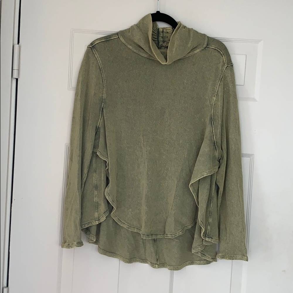 Free People Acid Wash Green Turtle Neck